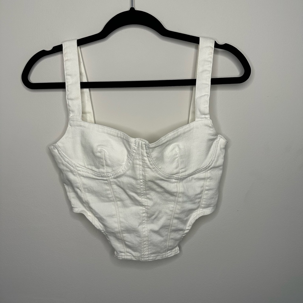 Zara white bustier crop top corset size medium denim cutout